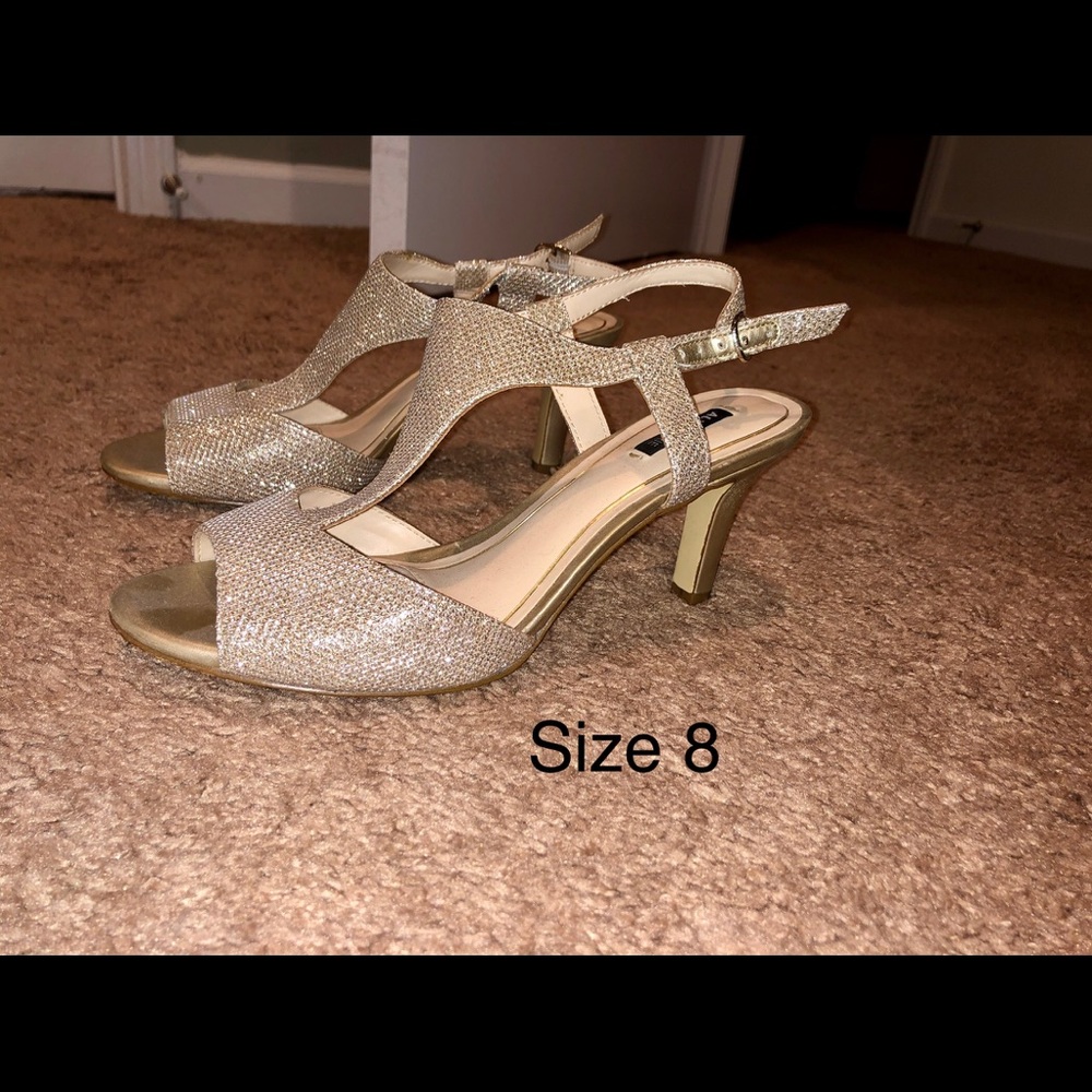 Gold sandals, heels